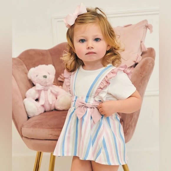 Baby Block Striped Ruffle Trim Suspender Dress Without Tee 12-18 Months - Picture 2 of 4